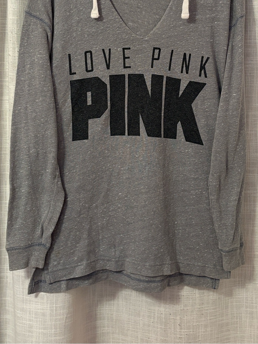 PINK Gray LOVE PINK V Neck Slouchy Athletic Hoodie - Picture 10 of 12